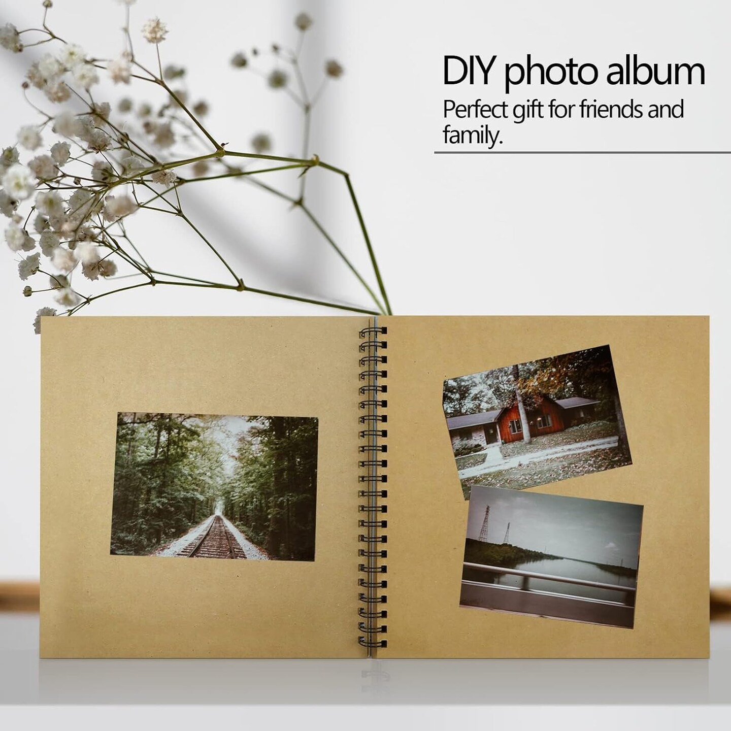 Hardcover Scrapbook &#x26; Photo Album - 100 Pages DIY Kraft Memory Book with Spiral Binding for Weddings, Anniversaries, Family Photos