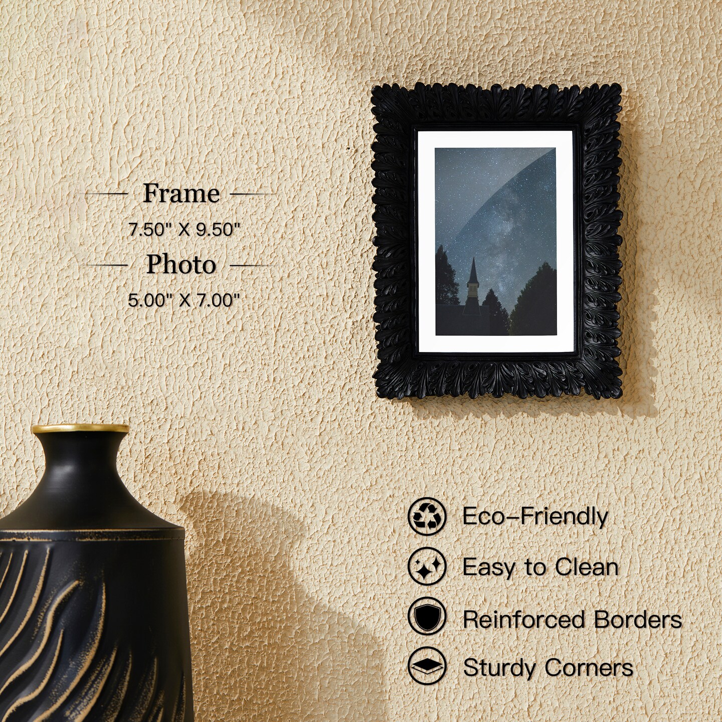 Set of 2 Black Scoop Resin Tabletop Picture Frames-5x7