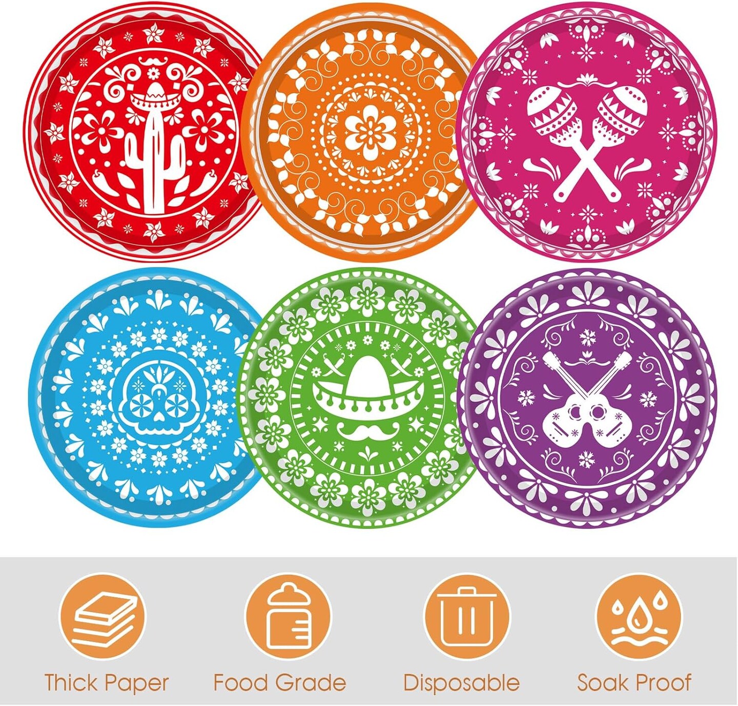 48PCS Mexican Fiesta Happy Birthday Decorations Mexican Serape Paper Plates Mexican Party Decorations Fiesta Party Plates for Taco Carnival Birthday Baby Shower Party Supplies