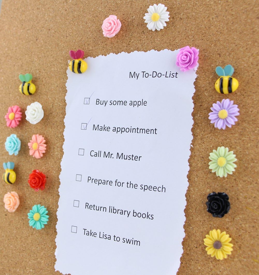 24 pcs decorative thumbtacks colorful flower and bee pushpins for cork boards whiteboards and photo walls