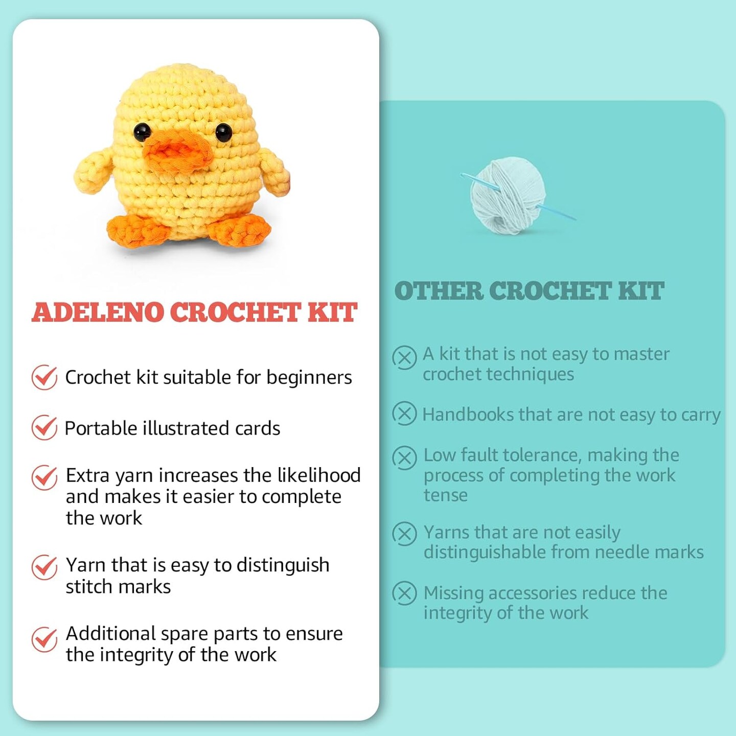 Crochet Kit for Beginner, Beginner Crochet Kit with Step-by-Step Video Tutorial, More Convenient Illustrated Cards, Suitable for Adults, Children, Crochet Kit for Beginners, Duck 1-Pack.