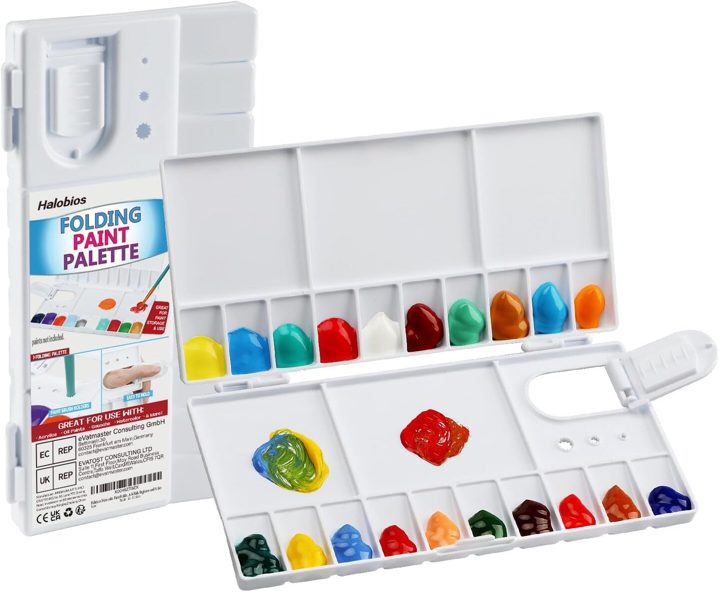 Paint Palette with 20-Well and 5 Mixing Areas, Folding Paint Tray with Thumbhole and Paint Brush Holder, Plastic Painting Palette