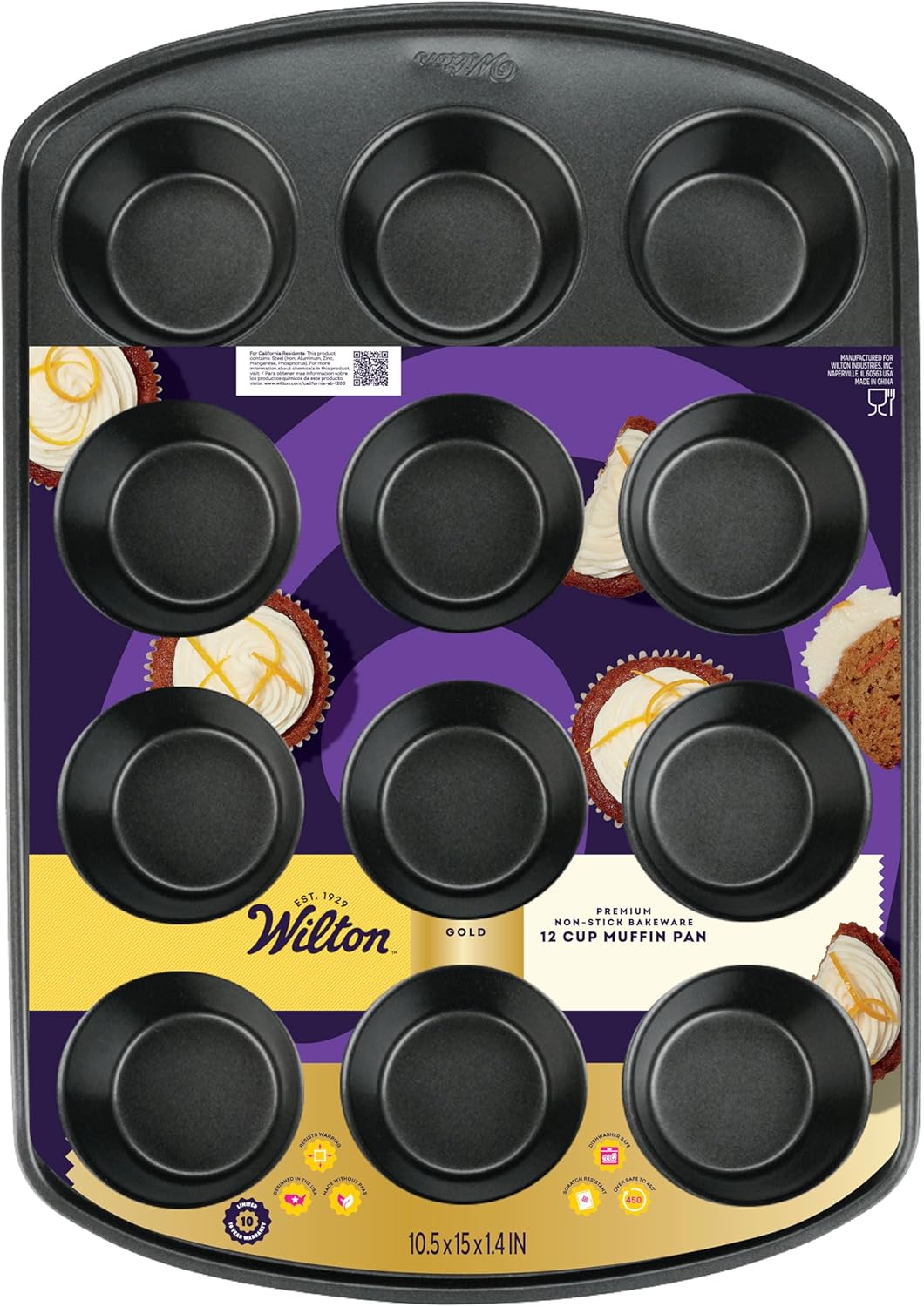 Perfect Results Premium Non-Stick Cupcake Pan, 12-Cup Muffin Tin, Steel Baking Supplies