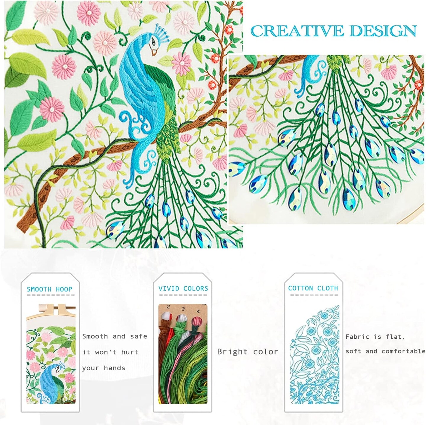 Embroidery Kit for Beginners, Embroidery Starter Kit with Pattern and Instructions 11.81 x 11.81 x 0.39 inches