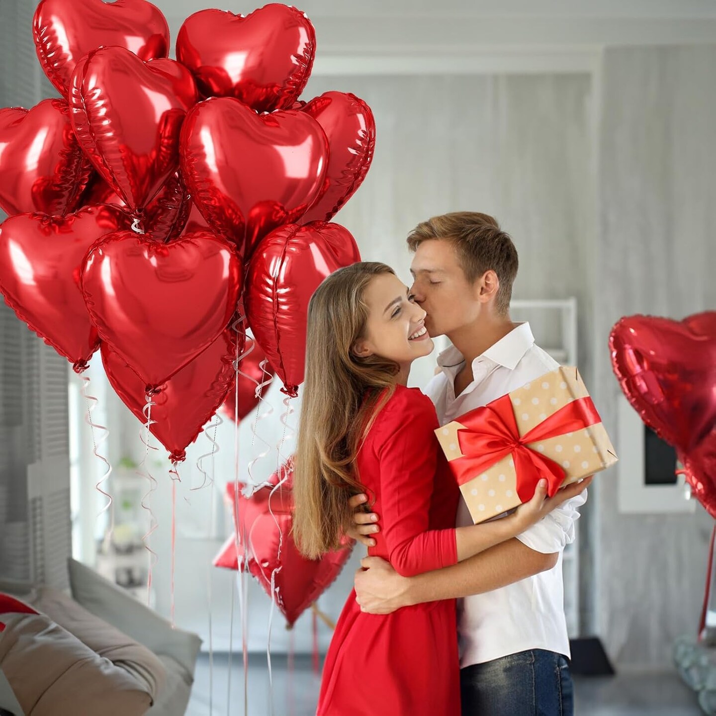 Red Heart Balloons, 18 Inch Red Heart Foil Balloons Large Red Foil Balloons Helium for Party Decoration Red Heart Shape Mylar Balloons