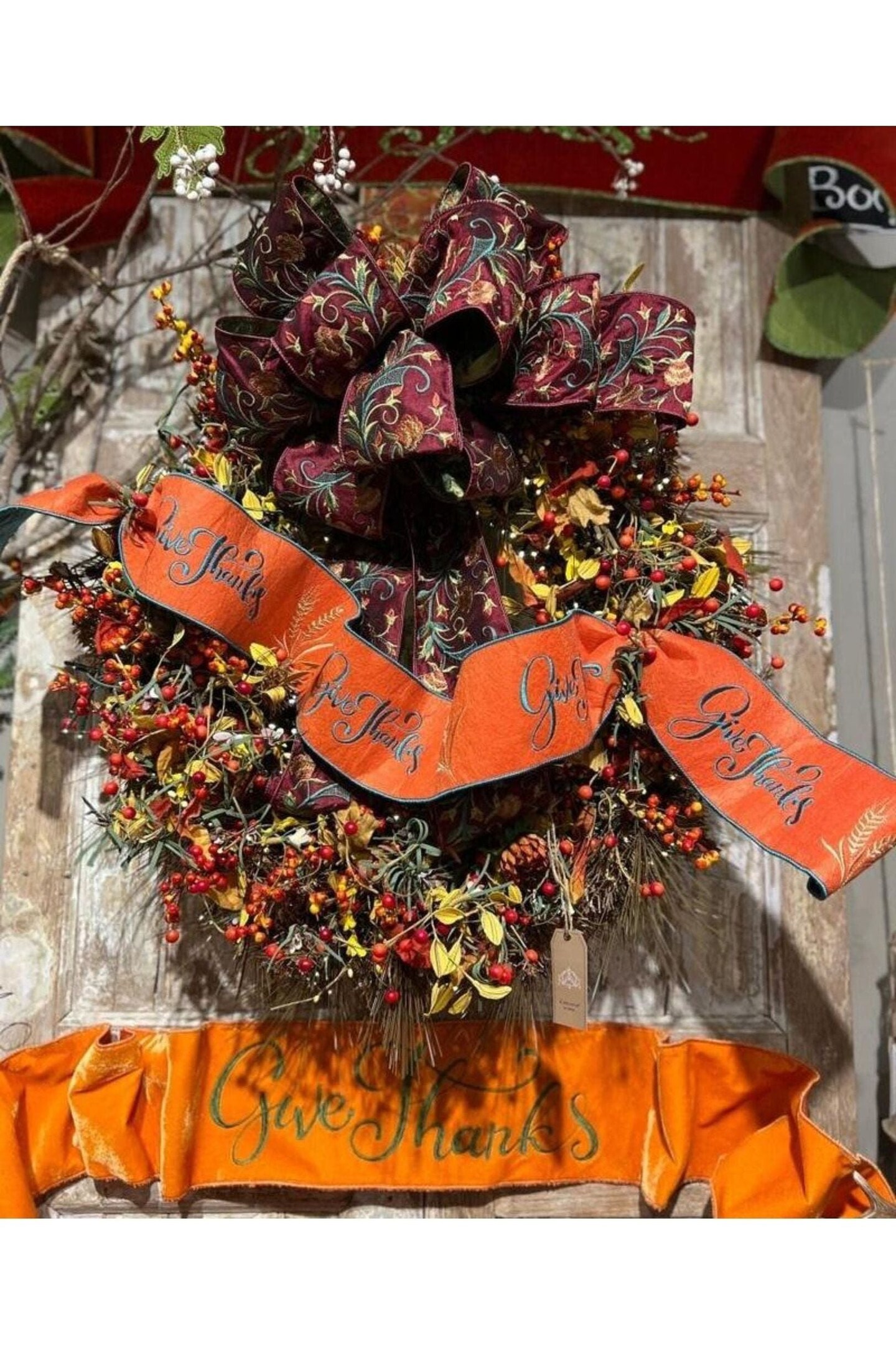4&#x22; Embroidery Give Thanks Felt Ribbon: Orange (5 Yards)