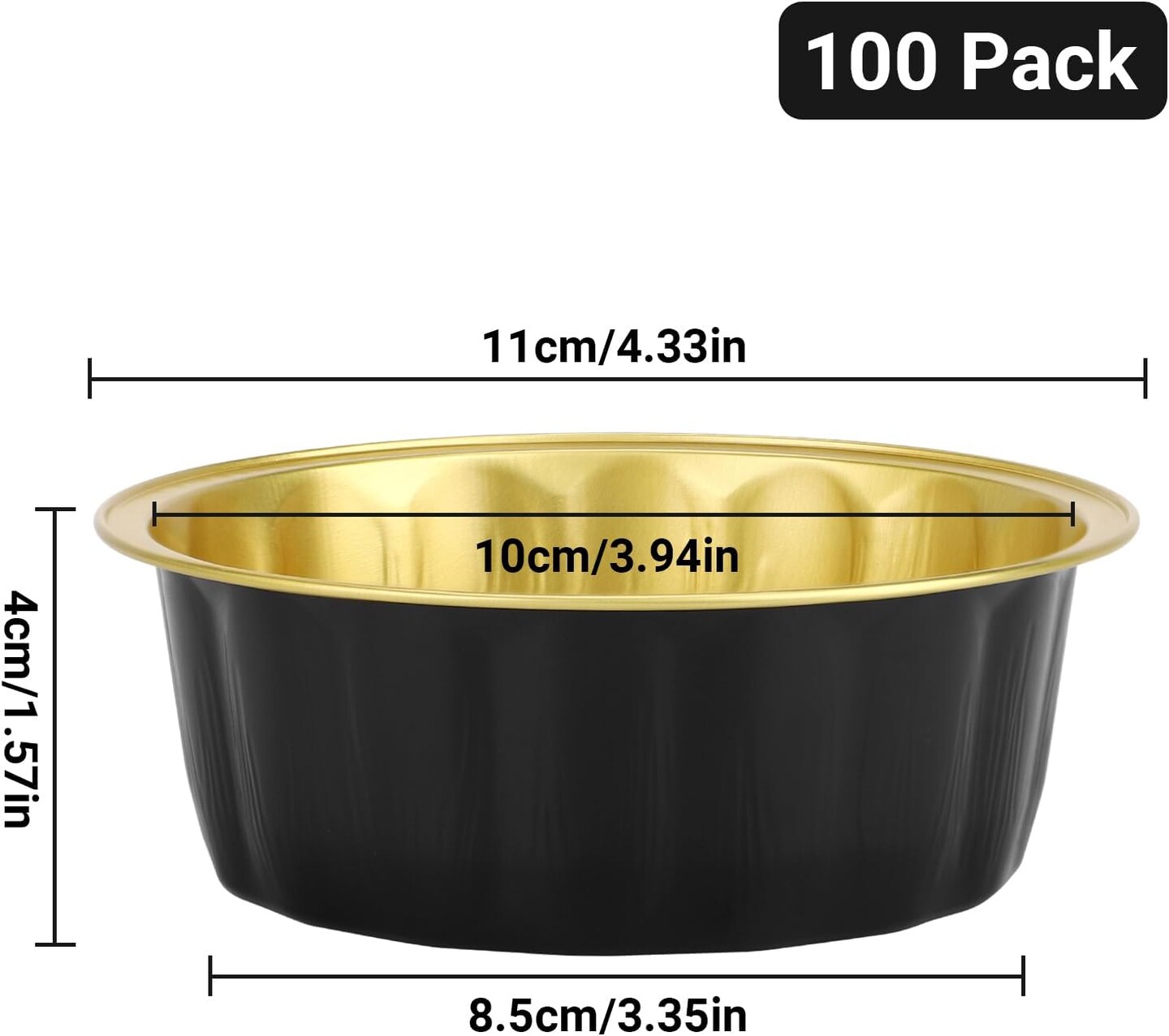 Disposable Baking Ramekins, 8 oz 100 Pack 3.9&#x22; 235ml Aluminum Foil Cups Bake Utility Ramekin Cup Souffle Cup Muffin Cupcake Baking Cup Mini Pudding Cups for Party Wedding Birthday - Black Gold