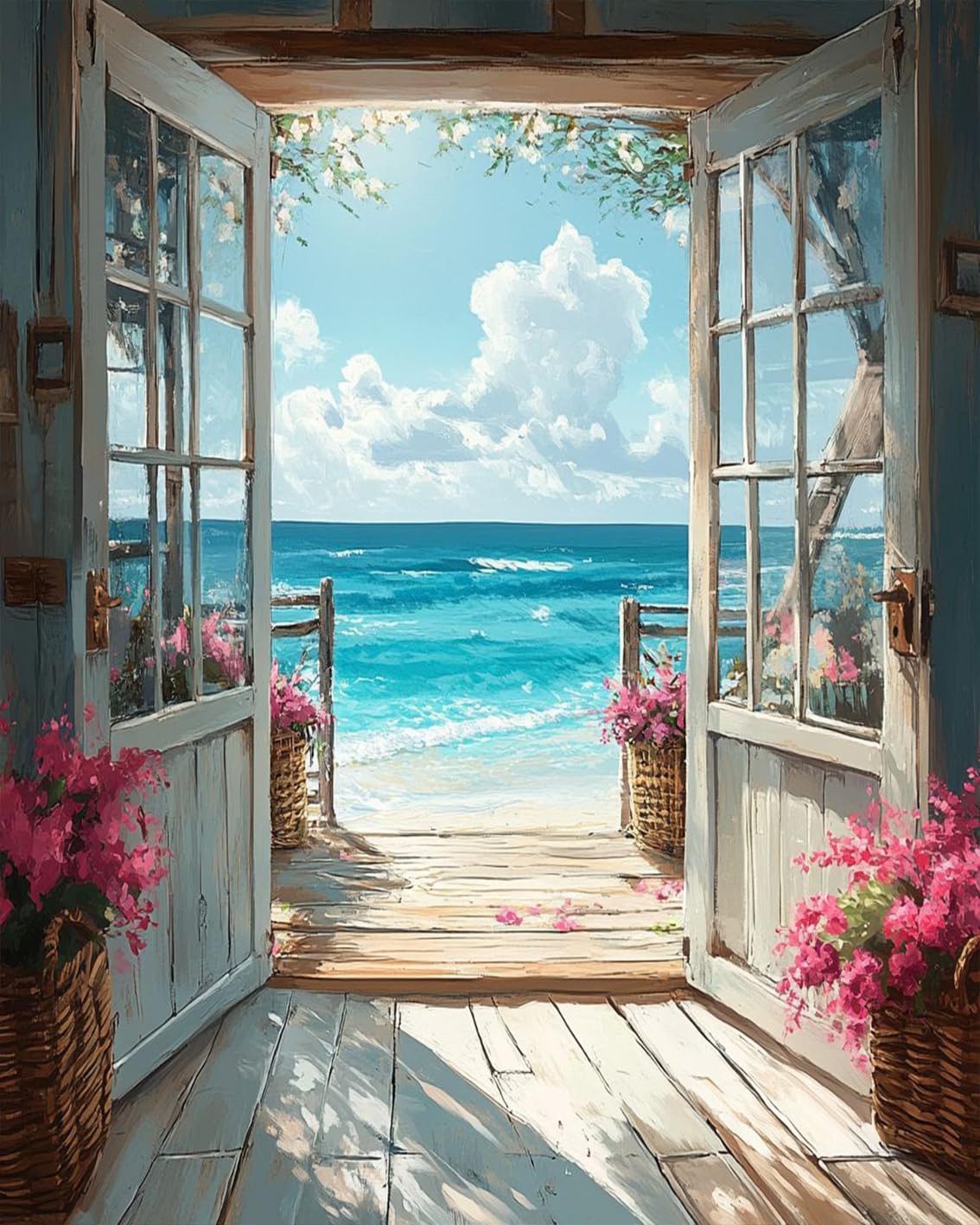 DIY Scenery Paint by Numbers Kit for Adults on Canvas,Landscape Beach Digital Oil Painting Kit for Adults Beginner,Easy Scenery Acrylic Paint by Number Kits for Holiday Gifts 16X20 Inch.