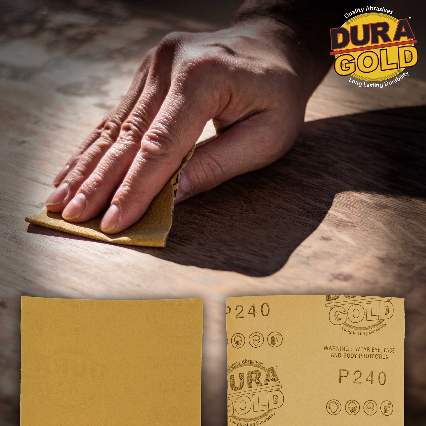 240 Grit Gold - 1/4 Sheet Plain Backing Sandpaper 5.5&#x22; x 4.5&#x22; - For Palm Sanders - Box of 400