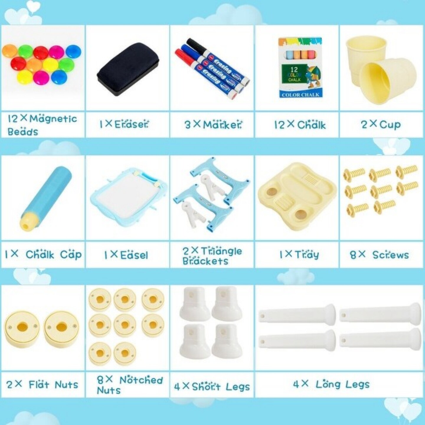 360-degree Rotate Magnetic Whiteboard and Chalkboard Art Easel with Height Adjustable