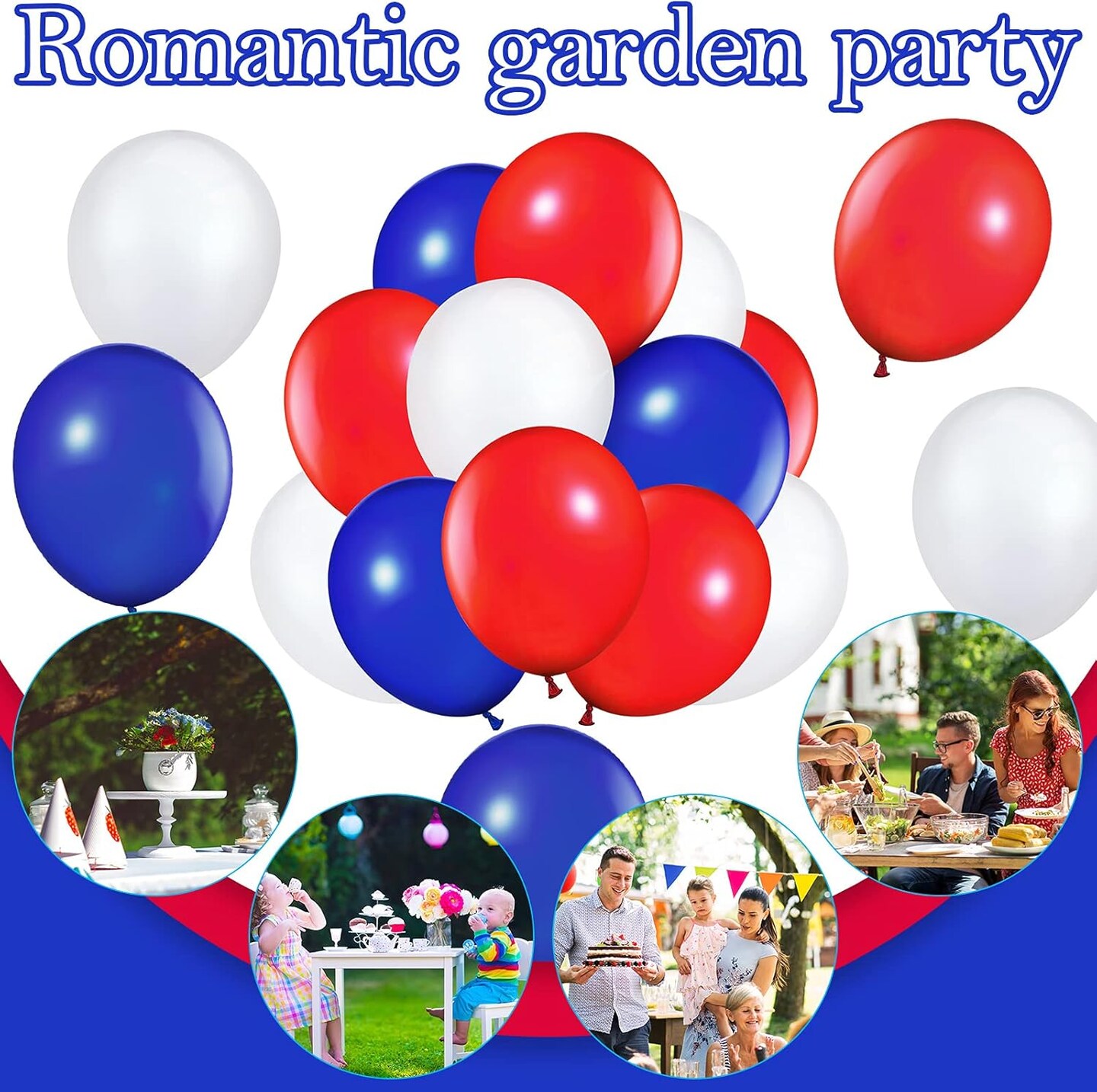 100 Pieces 6.6 Inch Blue Red White Latex Balloons Colorful Round Balloons for 4th of July Decorations Independence Day Patriotic Wedding Birthday Party Decoration