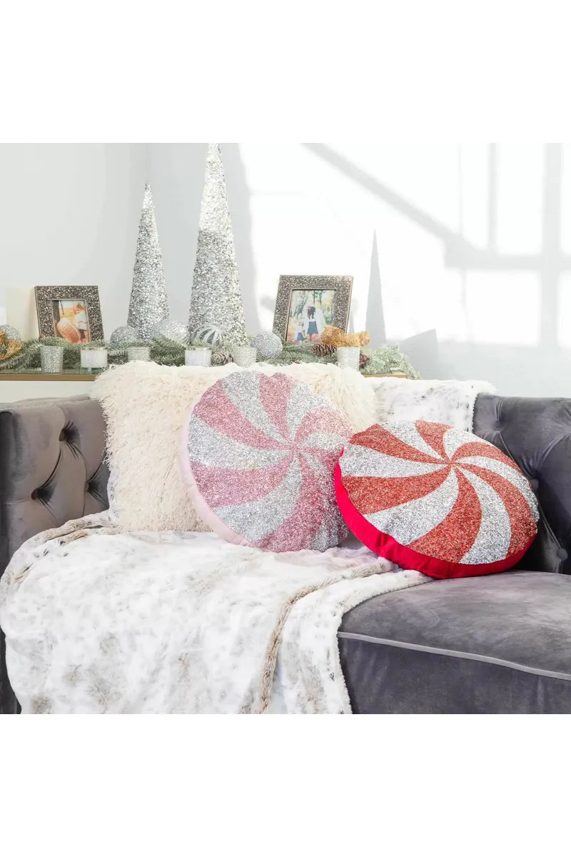 15&#x22; Peppermint Shaped Pillow: Pink
