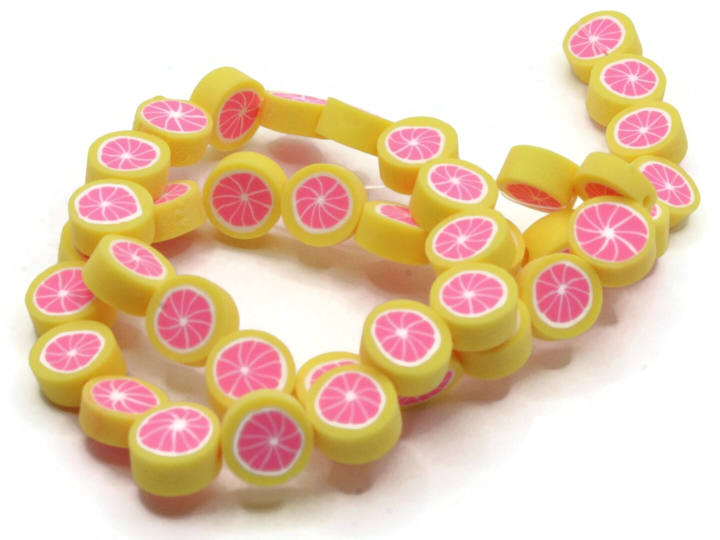 39 9mm Pink Grapefruit Citrus Fruit Polymer Clay Mixed Color Small Coin Beads