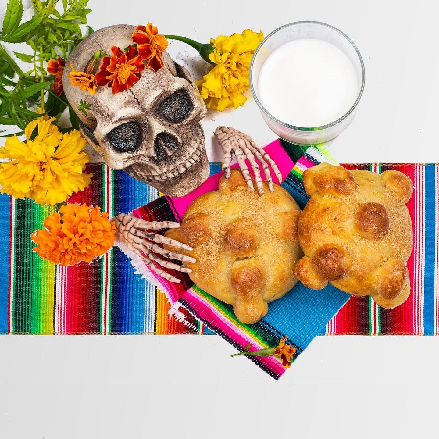 12 Pcs Mexican Table Runner and Tablecloth Set, Cotton Rainbow Serape Mexican Table Runner Plastic Disposable Tablecloth Rectangle Table Cover for Cinco De Mayo Fiesta Mexican (White)