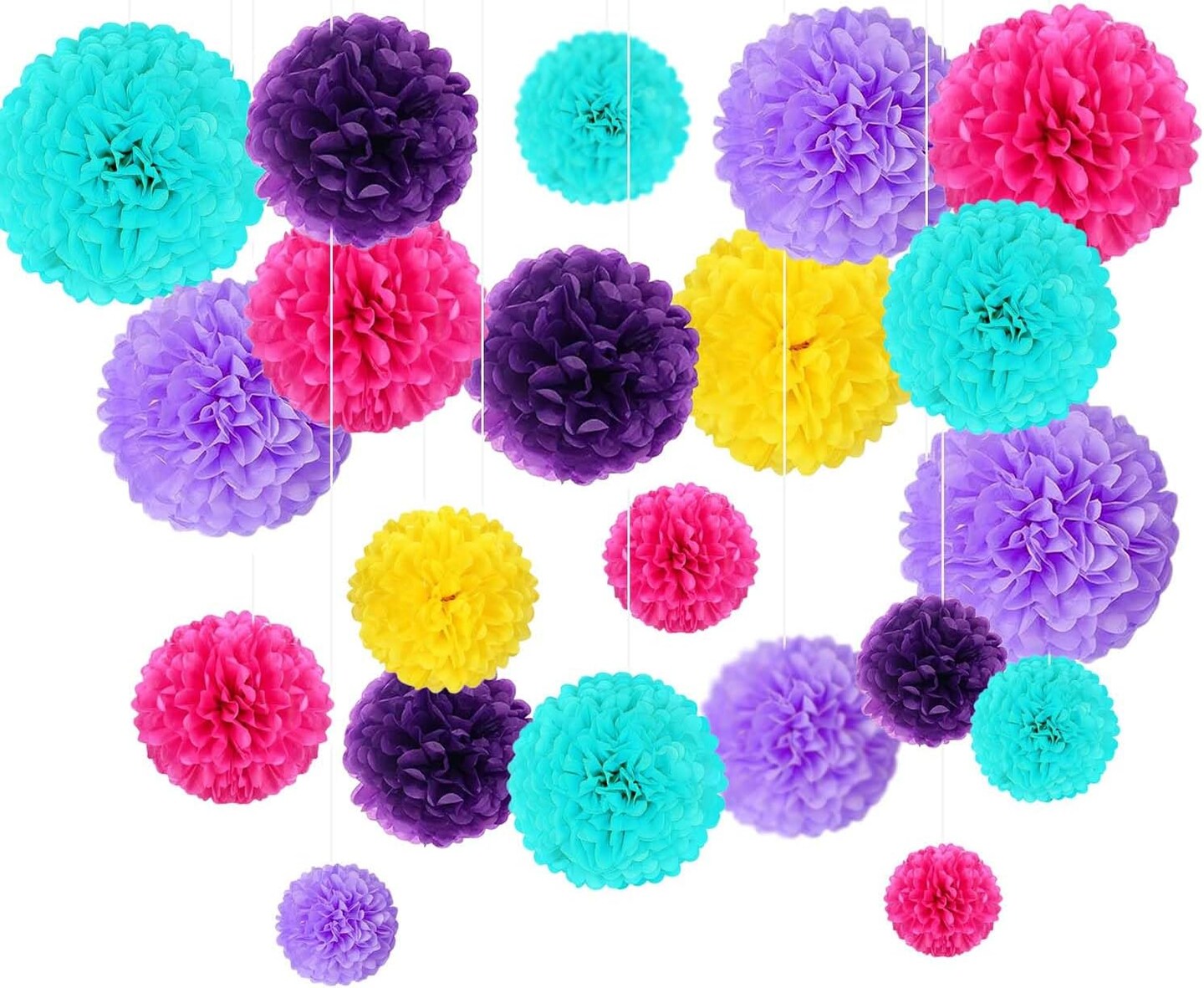Blue Purple Yellow Rose Pink Tissue Paper Pom Poms Flower Set Decor-30PCS Ideal for Birthday,Bridal Showers,Wedding,Baby Shower Party Decorations (12&#x22;,10&#x22;,8&#x22;,6)