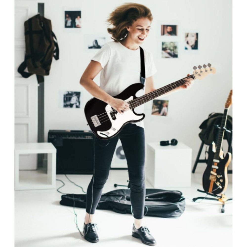 Full Size 4 String Strap Electric Guitar with Wooden Body and Bass Travel Bag for Convenient Carry