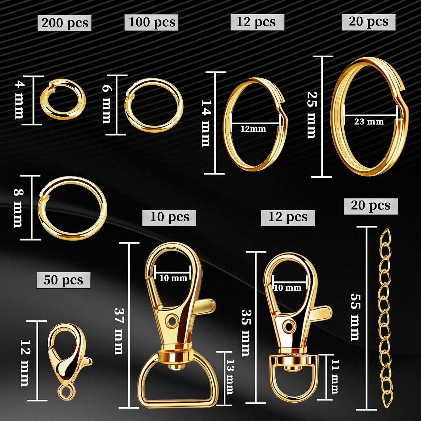 524PCS Key Chain Making Kit, Keychain Making Supplies Keychain Craft Supplies Key Chain Clips, Lanyard Snap Hooks, Key Rings and Jump Rings for Jewelry Lanyard Making, Keychain Kit Gold