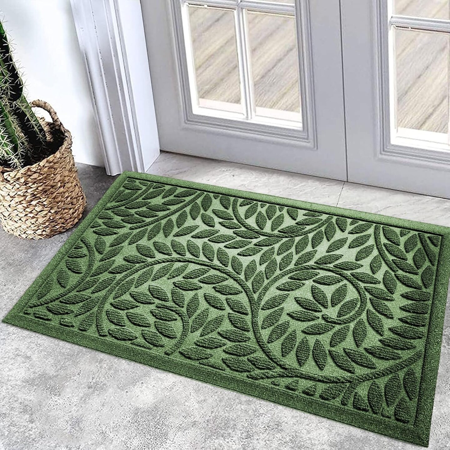 Spring Front Door Mat Outdoor Entrance,Durable Heavy Duty Welcome Mat,Thick Absorbent Natural Rubber Non Slip Mat,Welcome Entryway Rug Green, 17"x30"
