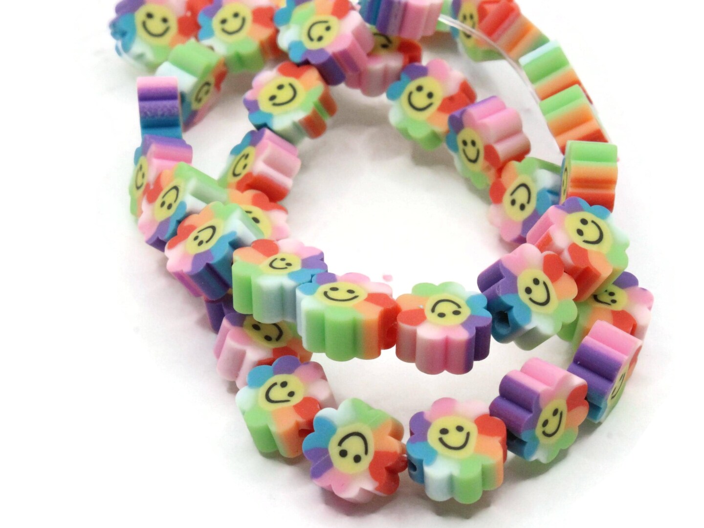 39 9mm Smiley Face Flower Polymer Clay Mixed Color Small Coin Beads