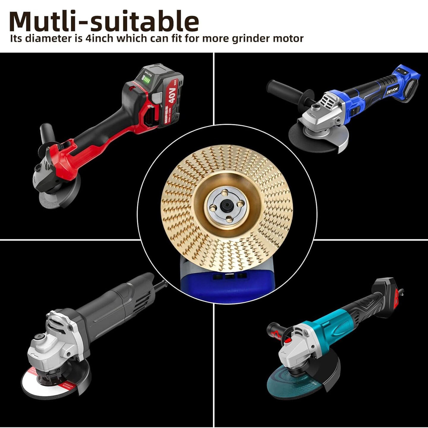 Angle Grinder Woodcarving Disc Set,Five Pcs Wood Carve Kit, 4" or 4" 1/2 with 5/8" Arbor for Angle Grinder, Wood Shaping Wheel, Stump Grinding Tools for Cutting,Grinding,Carving (5 PCS Carving Disc Set)