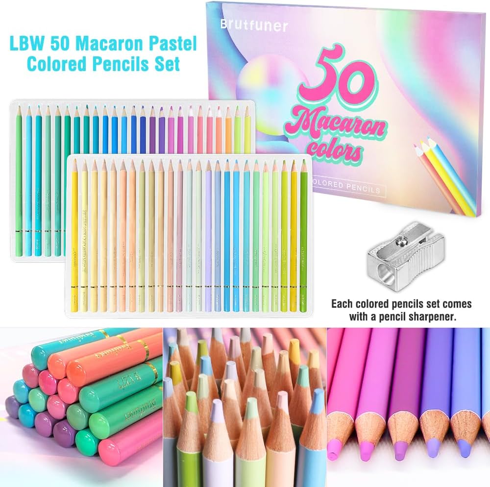 50 Macaron Pastel Colored Pencils Professional Soft Core for Adults Kids Beginners Sketching Shading