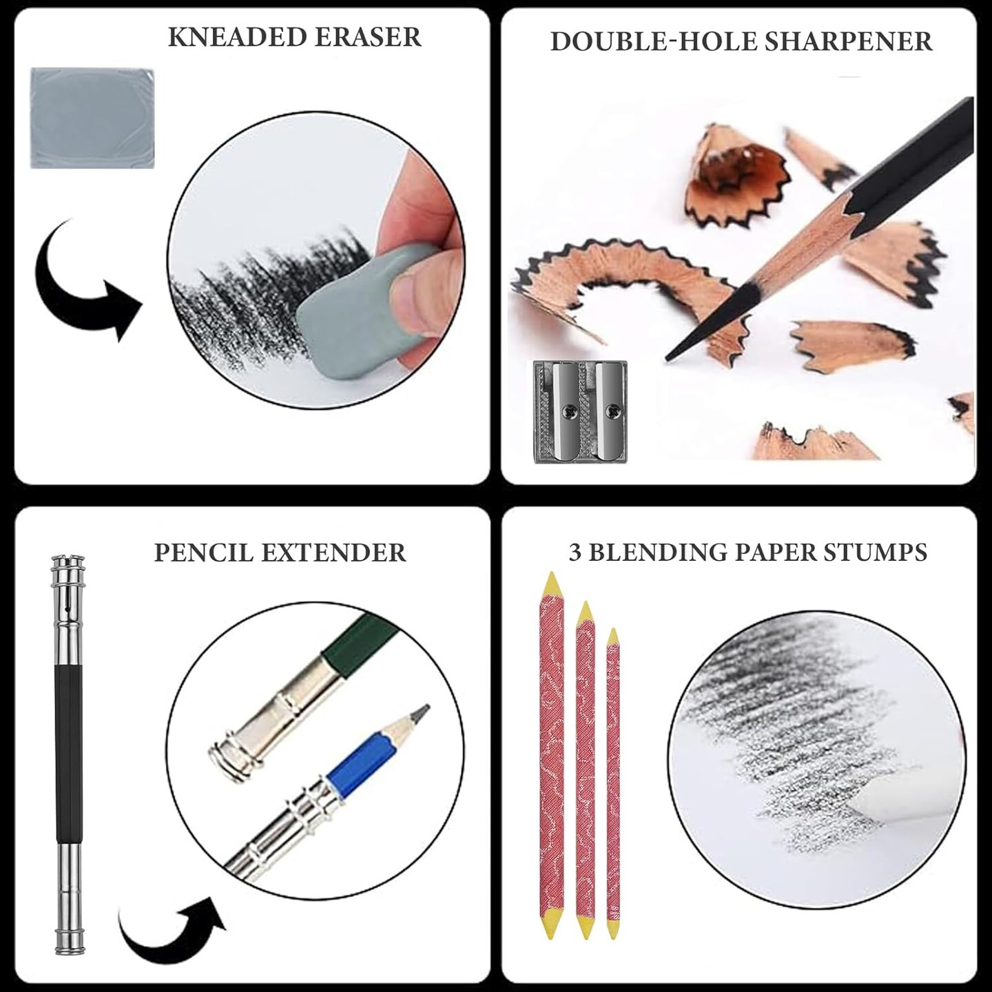 Drawing Sketching Pencil Set, 26 pcs Draw Supplies Kit, 14 Graphite (12B -6H), Charcoal Erasers Sharpener Extender, Ideal for Drawing Art, Sketching, Shading, Artist Pencils for Beginners Pro Artists
