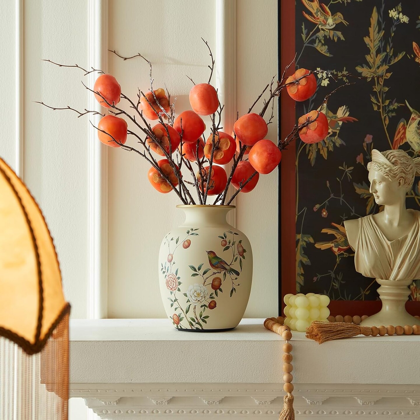 Ceramic Flower Vase, Vintage Home Decor Vases, Farmhouse Decorative Vases for Table, Shelf Bookshelf, Mantel, Entryway and Centerpieces