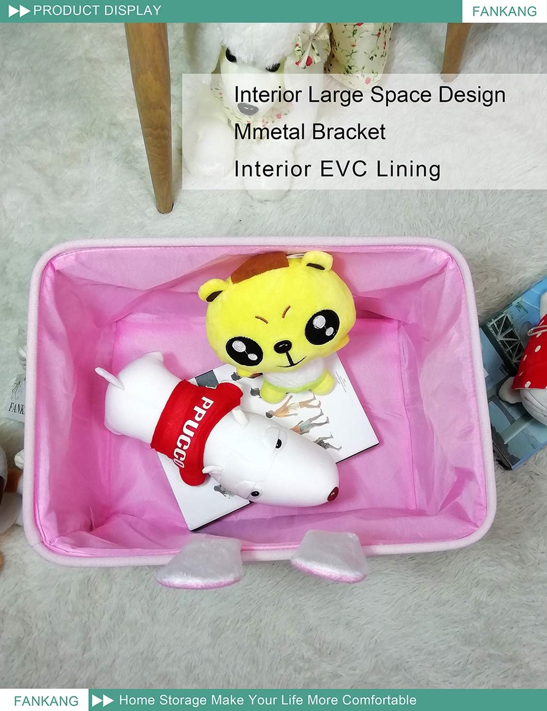 Rectangular Fabric Storage Bin Box Laundry Basket with Dinosaur Prints for Nursery Storage, Storage Hamper, Gift Baskets (Pink Rabbit)