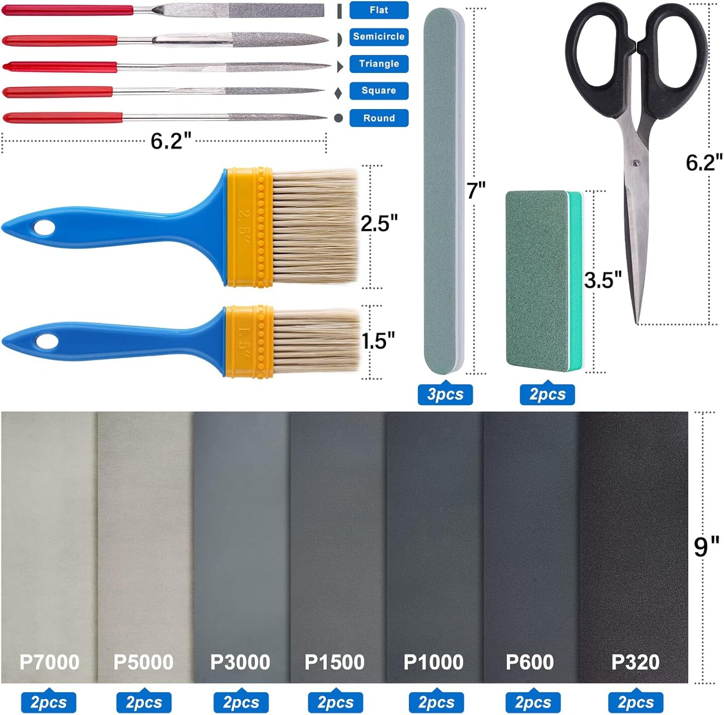 Polishing Kit,33Pcs Resin Supplies with Sandpaper,Resin File Kit,Polishing Strips&#x26;Blocks,Scissors,Wooden Brush,Cloth, Tools for Jewelry Making Supplies, Silicone Molds