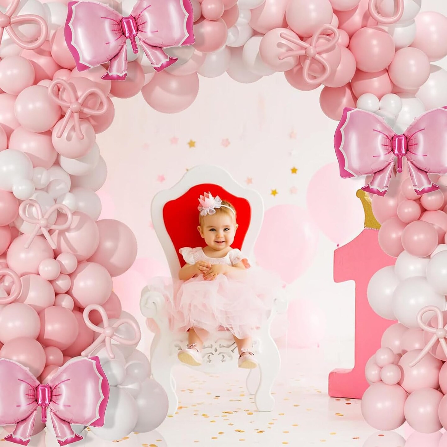 148 Pcs Pink Balloon Arch Kit Pink and White Balloon Garland Pink Bow Long Balloons