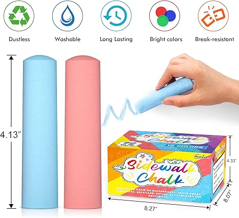 Sidewalk Chalk, 72 Pack Jumbo Sidewalk Chalk Bulk For Kids, Non-Toxic Outdoor Chalk Set For School Blackboard Playground, 18 Colors