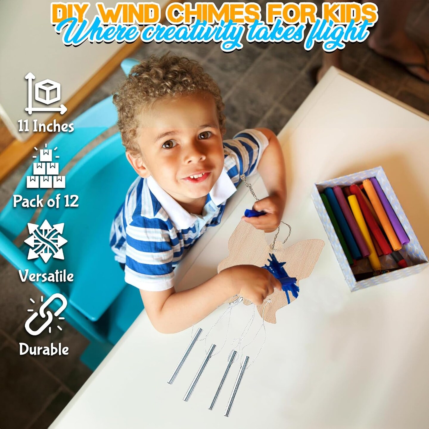 DIY Wind Chime Kits for Kids - Makes 12 - Assorted Summer Theme Shapes - Great Creative Activity for Kids