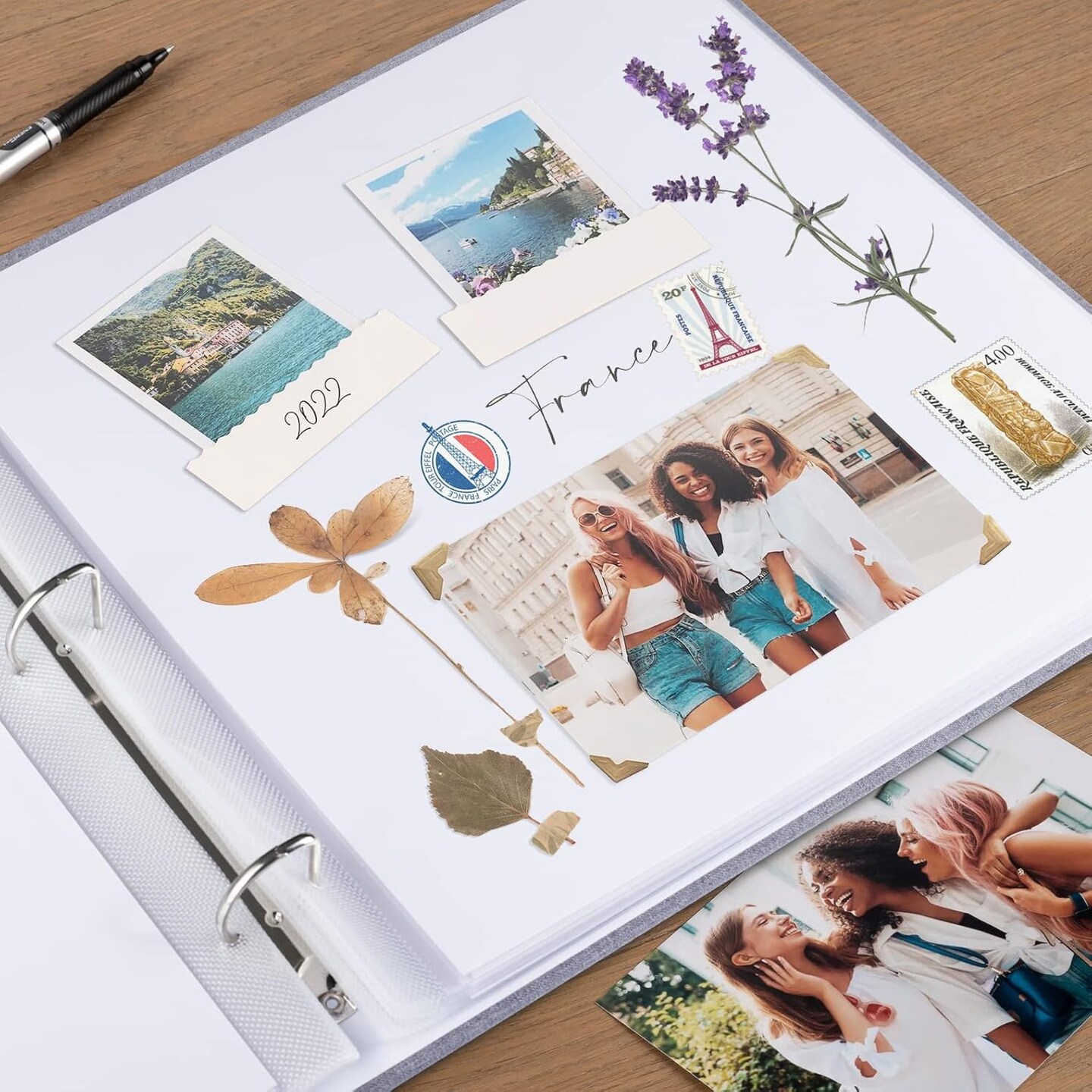 Large 3 Ring DIY Scrapbook Photo Album Journal with 30 Plastic Sleeves 60 Pages and Fabric Cover for Baby Travel Wedding Couple Anniversary kids Adventure
