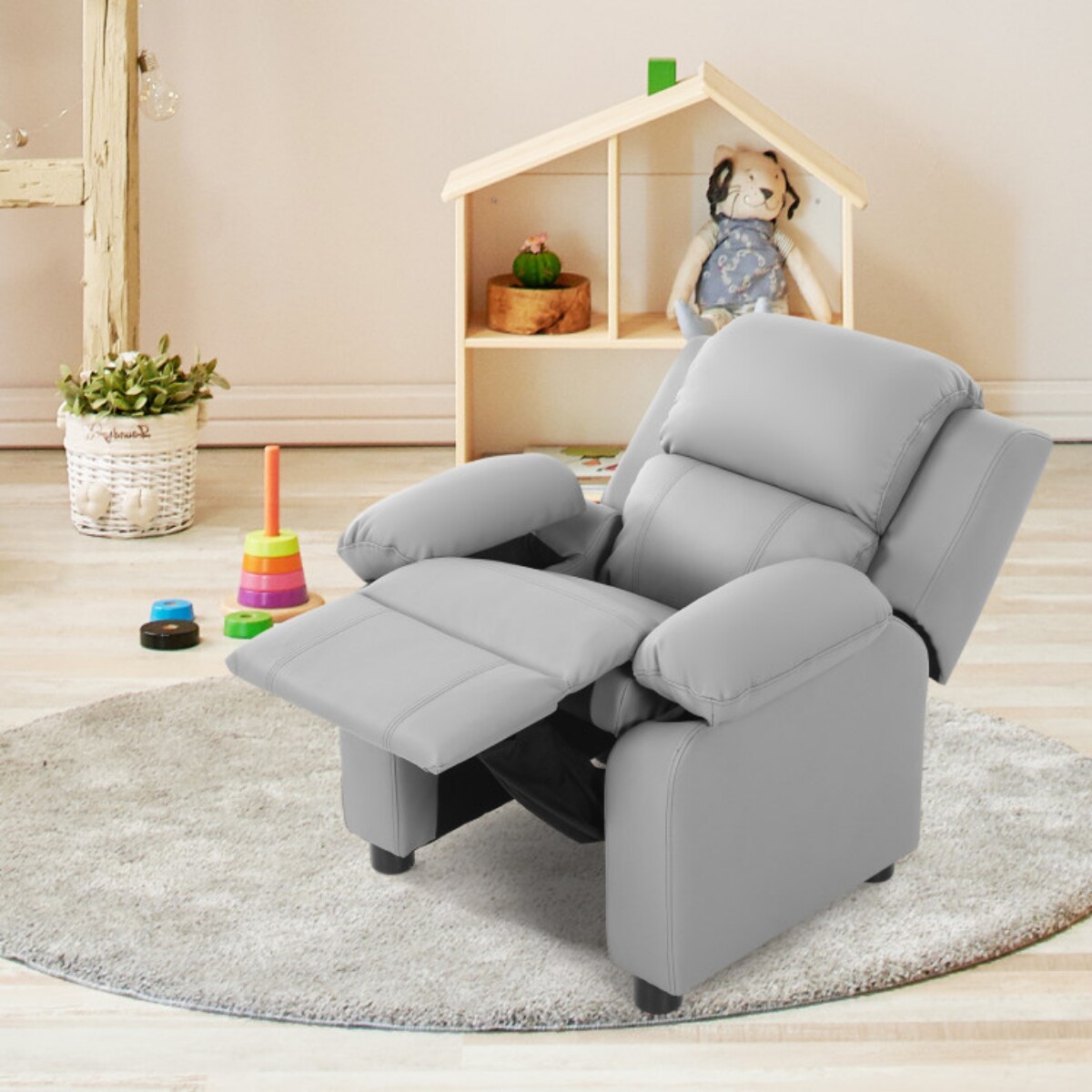 Kids Headrest Recliner Sofa Chair Hardwood, PU, Comfortable