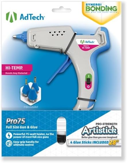 Pro 75 Full Size Hot Glue Gun Kit - Includes 3 Nozzles & Features Artistick Stringless Hot Glue Sticks, 75-Watt Powerful Heater, Ergonomic Design