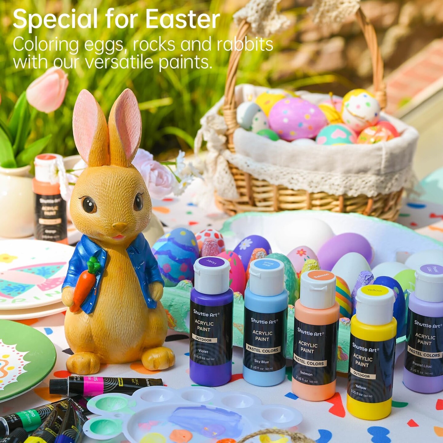 25 Colors Outdoor Acrylic Paint Set, 2oz/60ml Waterproof Acrylic Paint with 10 Brushes 1 Palette, Rich Pigmented Paints for Artists, Beginners on Rocks, Wood Crafts, Garden Statues
