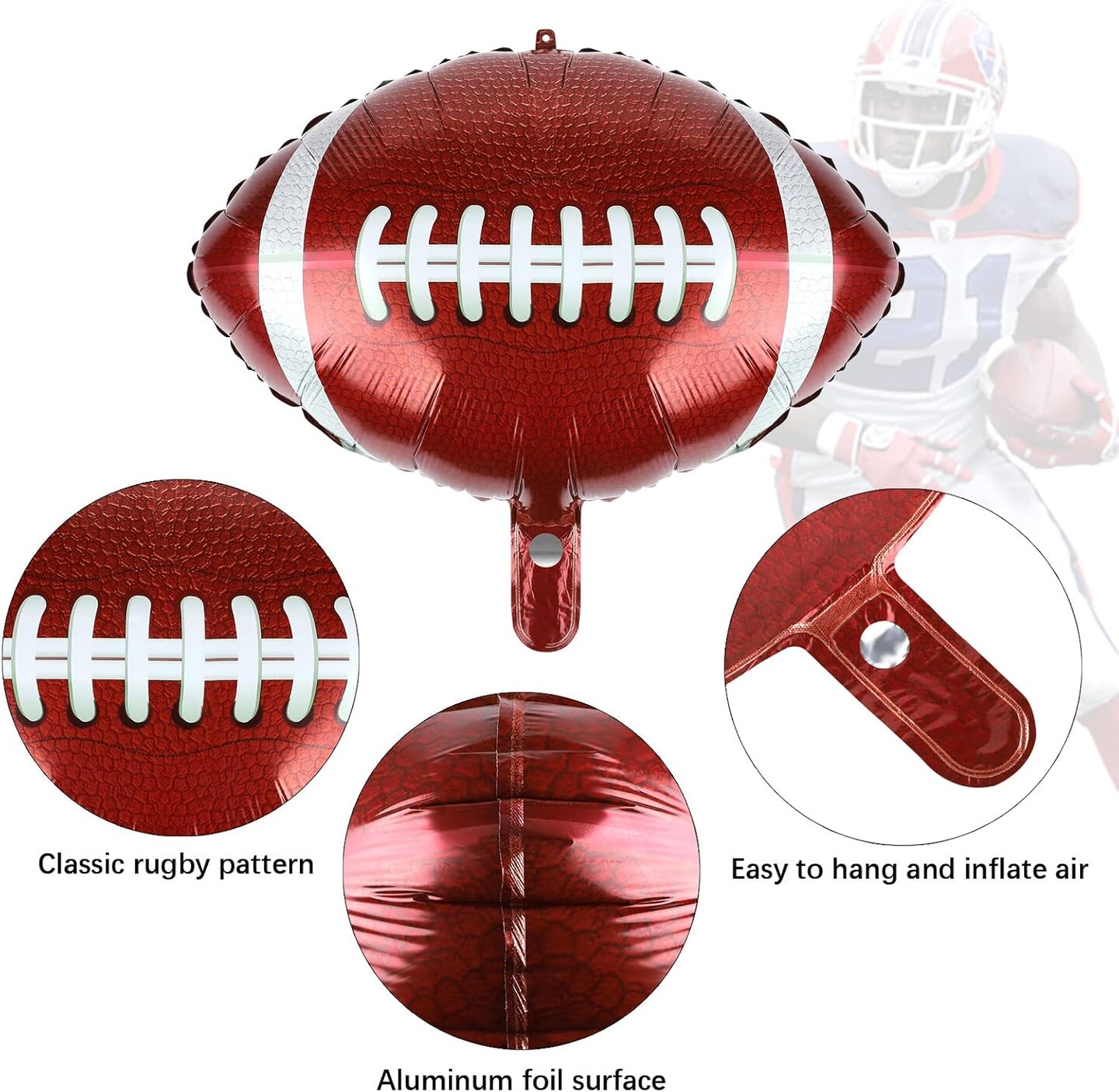 12 Pieces 18 inches Football Balloons Football Themed Party Decorations Foil Mylar Rugby Ball Balloons for Birthday Sports Graduation Party