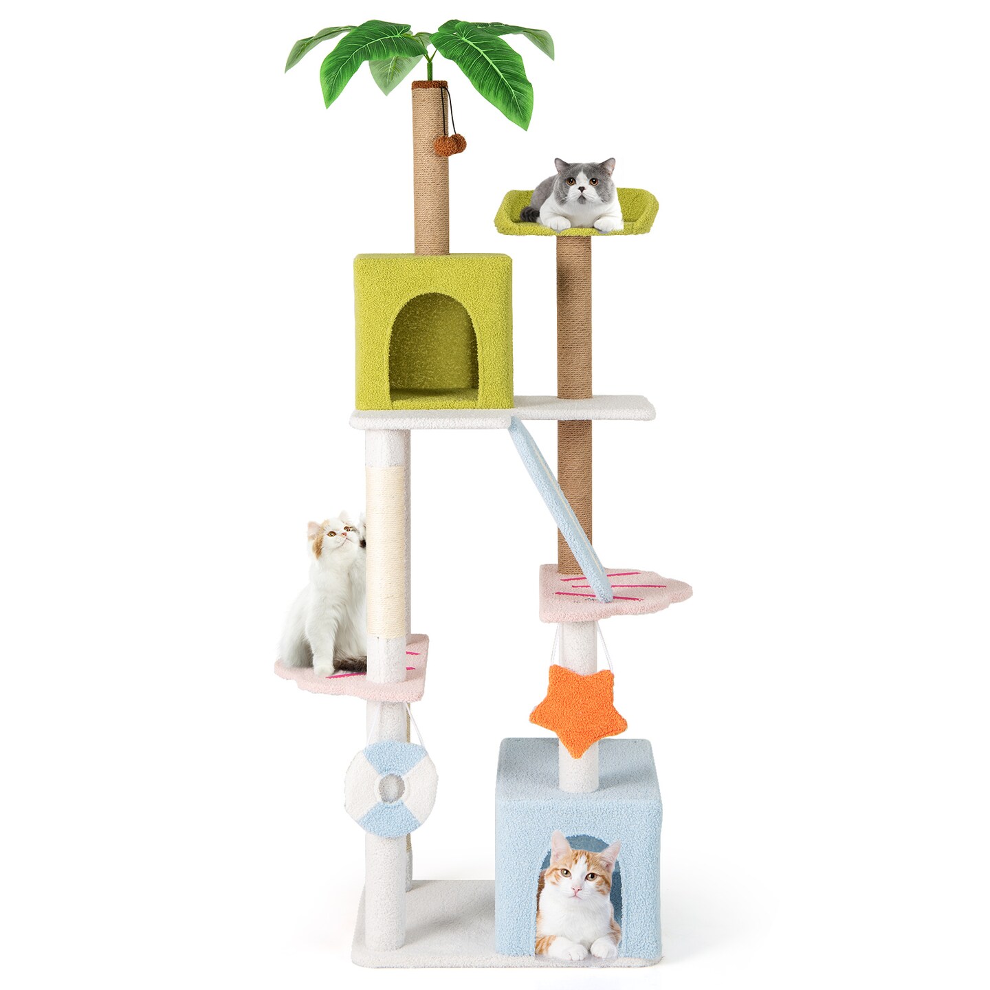 Plush Cat Tree with Condos, Scratching Posts and Beach Theme