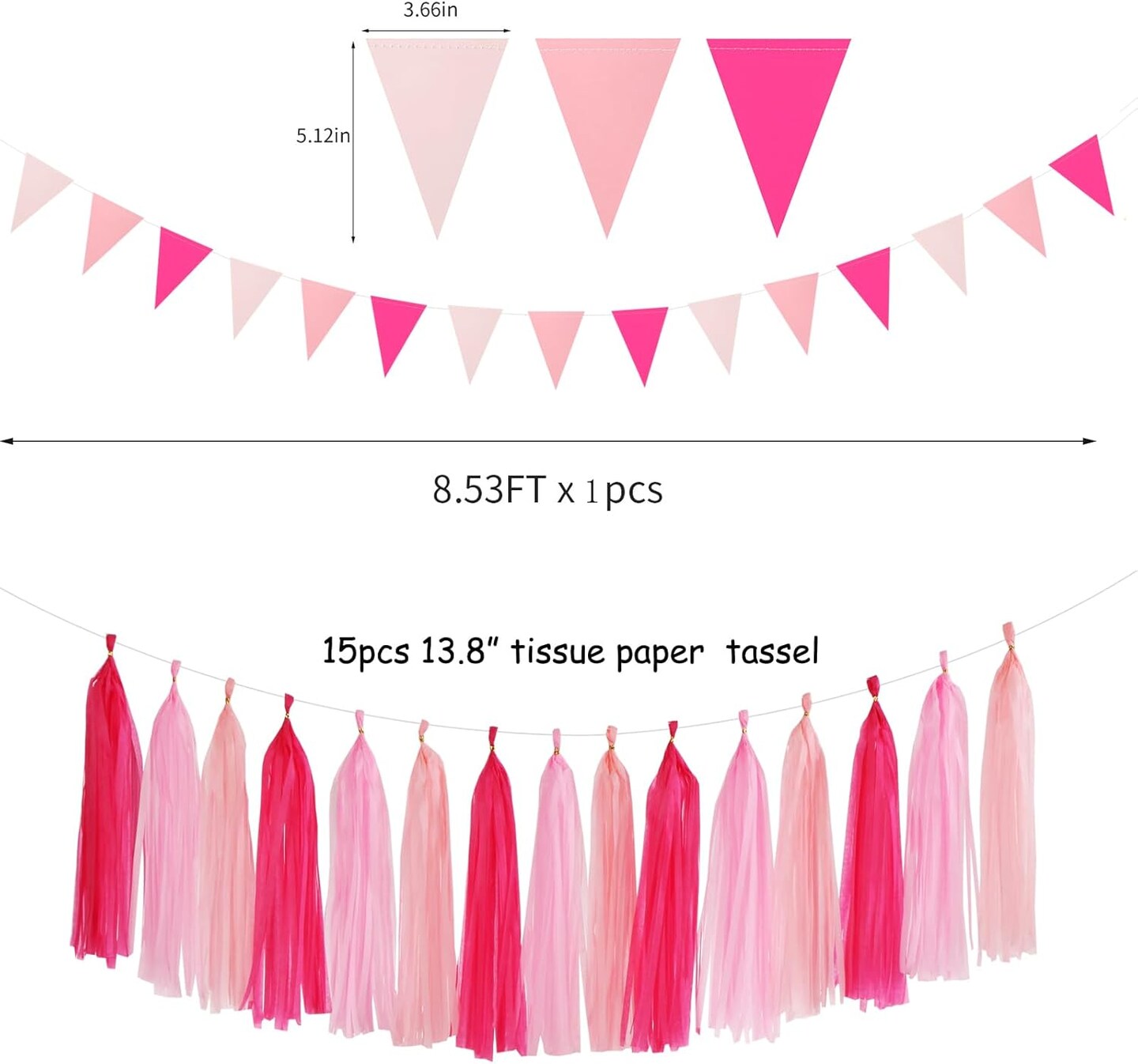 Rose Hot Pink Party Decorations - 23pcs Girl Birthday Baby Shower Tissue Pom Poms Streamers, Bachelorette Bridal Wedding Engagement Supplies Tassel Garland Banner, Favors Decor