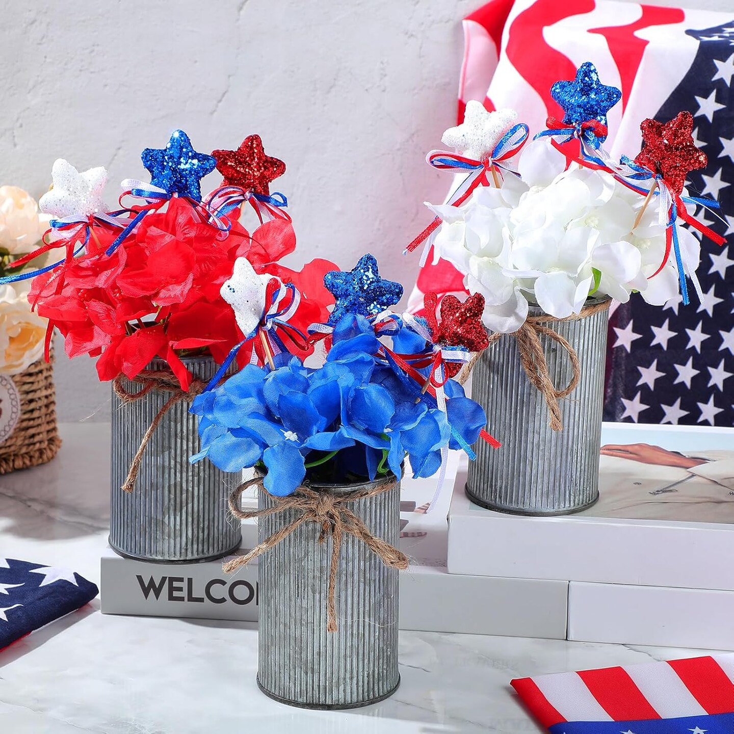 3 Sets 4th of July Table Centerpieces Memorial Independence Day Patriotic Red White Blue