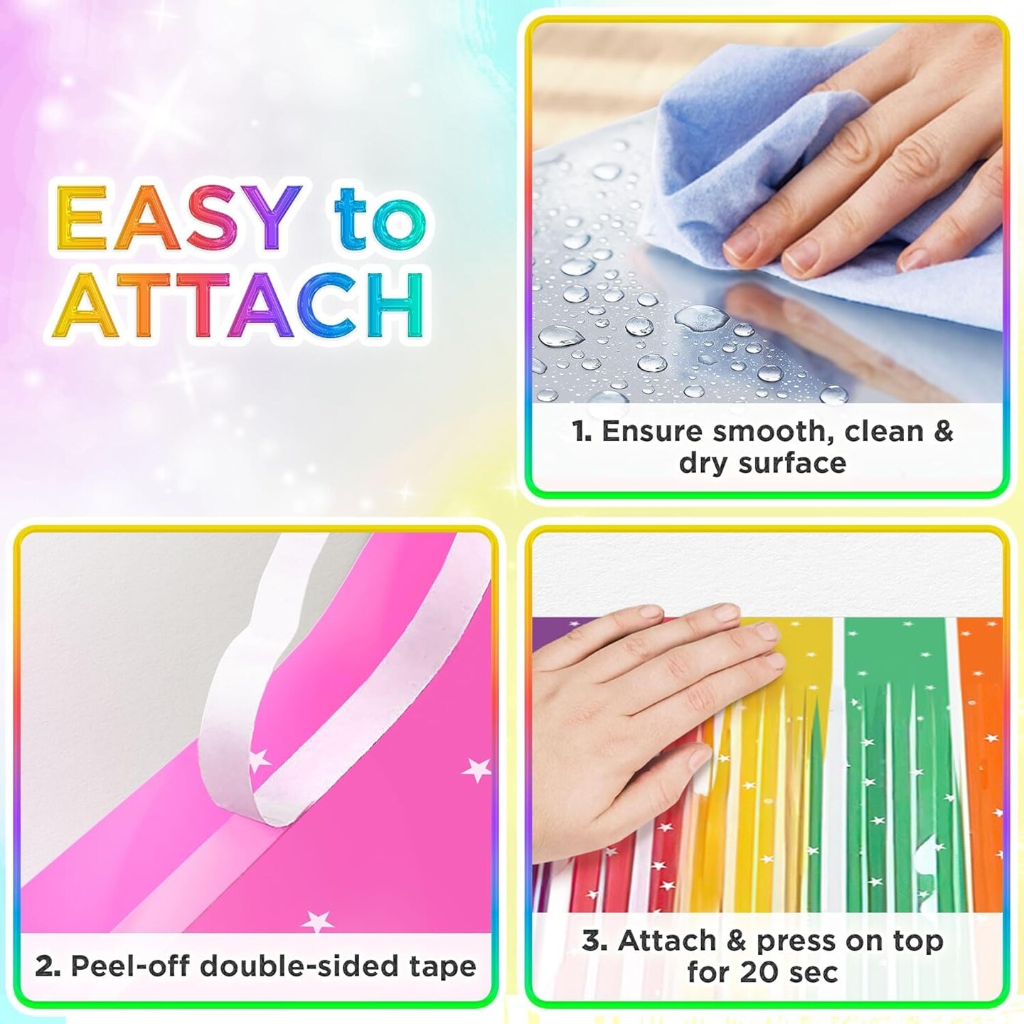 Shimmer Wall Curtain Backdrop (2 Pack, 6.6 x 3.3 ft), Rainbow Streamers Curtain for Birthday Party Decorations, Photo Booths &#x26; Theme Parties, Tinsel Foil Fringe Party Supplies by PixiPy