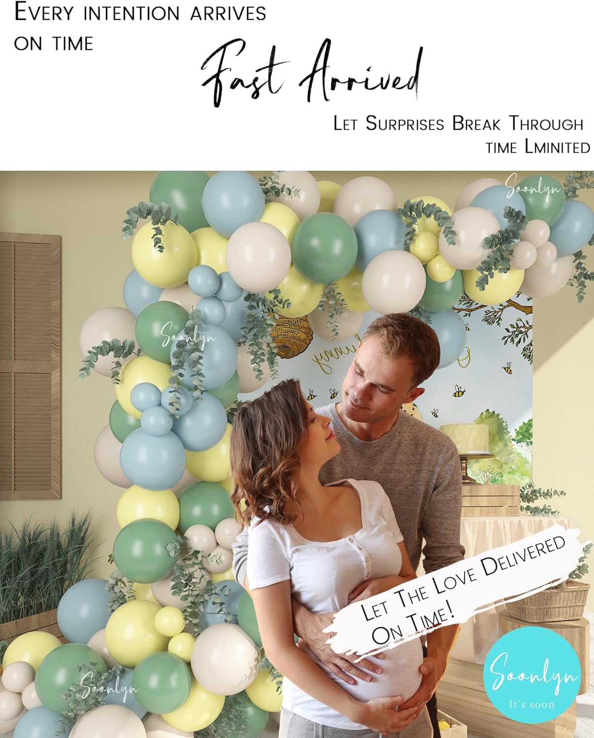 The Baby Shower Decorations, 13Ft Sage Green Balloon Arch Kit 12In Yellow Dusty Blue White Sand Balloons for Birthday Party Decorations