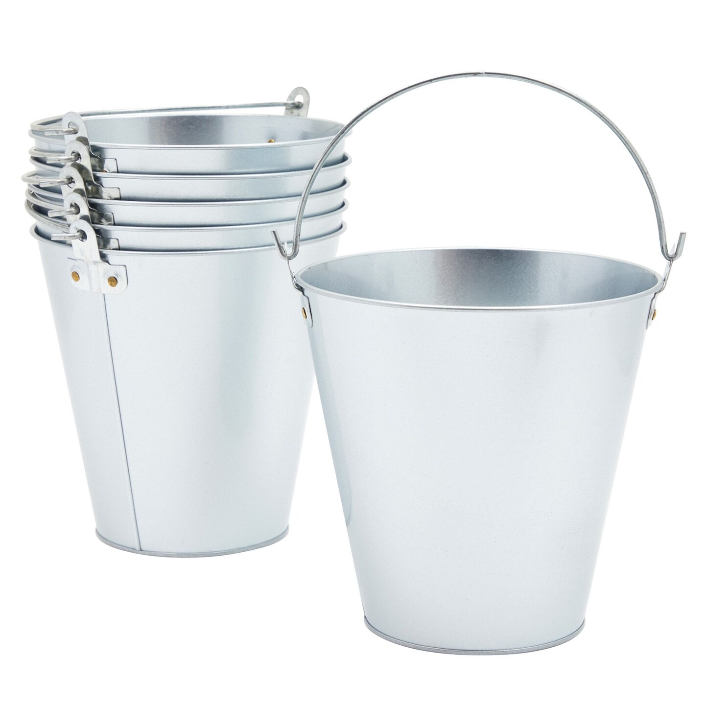 Juvale Metal Bucket - 6-Pack, 100 oz, 7 in Dia x 7.2 in H, Silver - Galvanized Buckets with Handles for Ice Tub & Beverage Tub