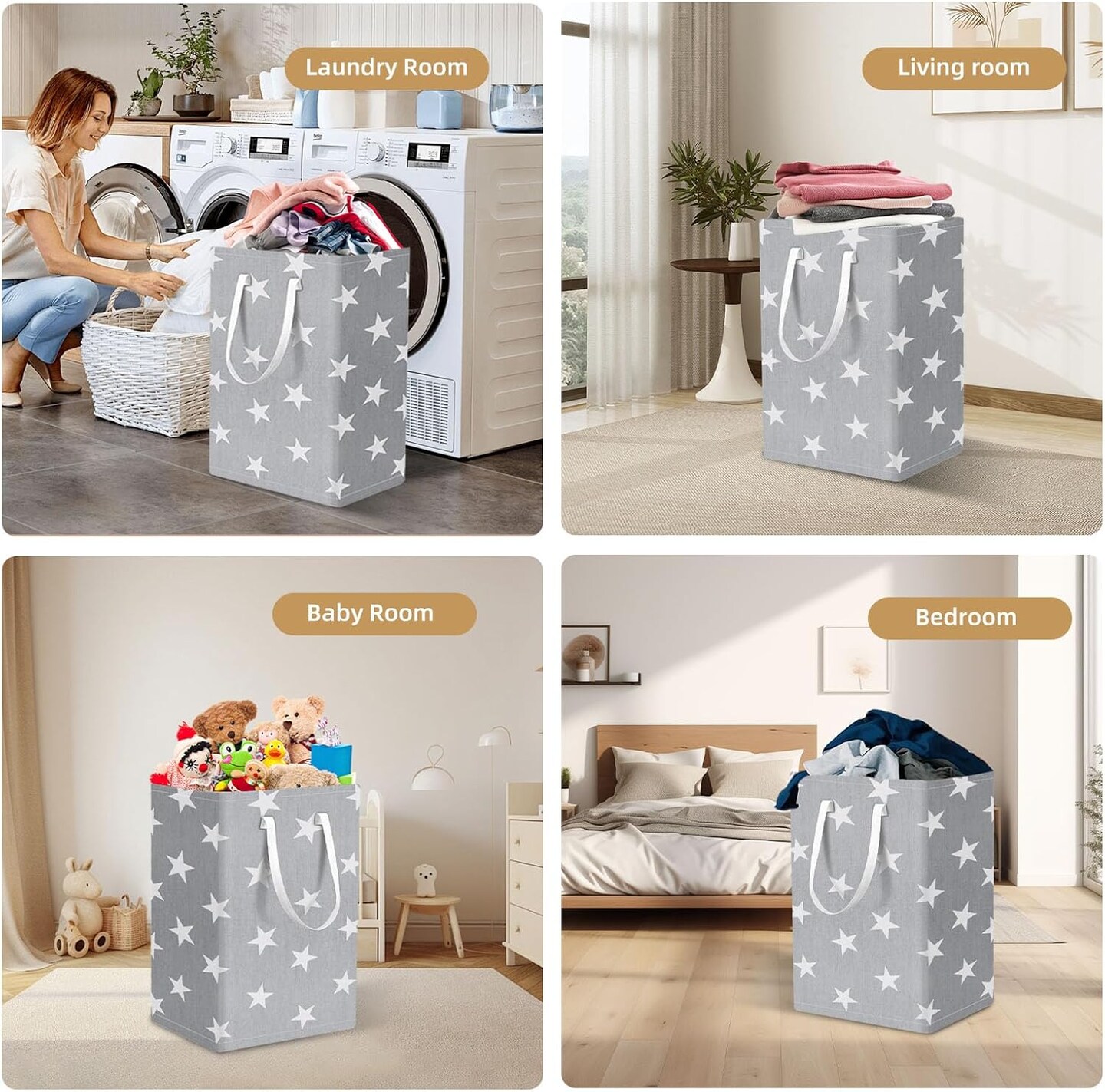 Large Collapsible Laundry Hamper, Waterproof Storage Basket with Handle, Freestanding Clothes Hampers, for Laundry Room, Bathroom, Bedroom, Clothes and Toys