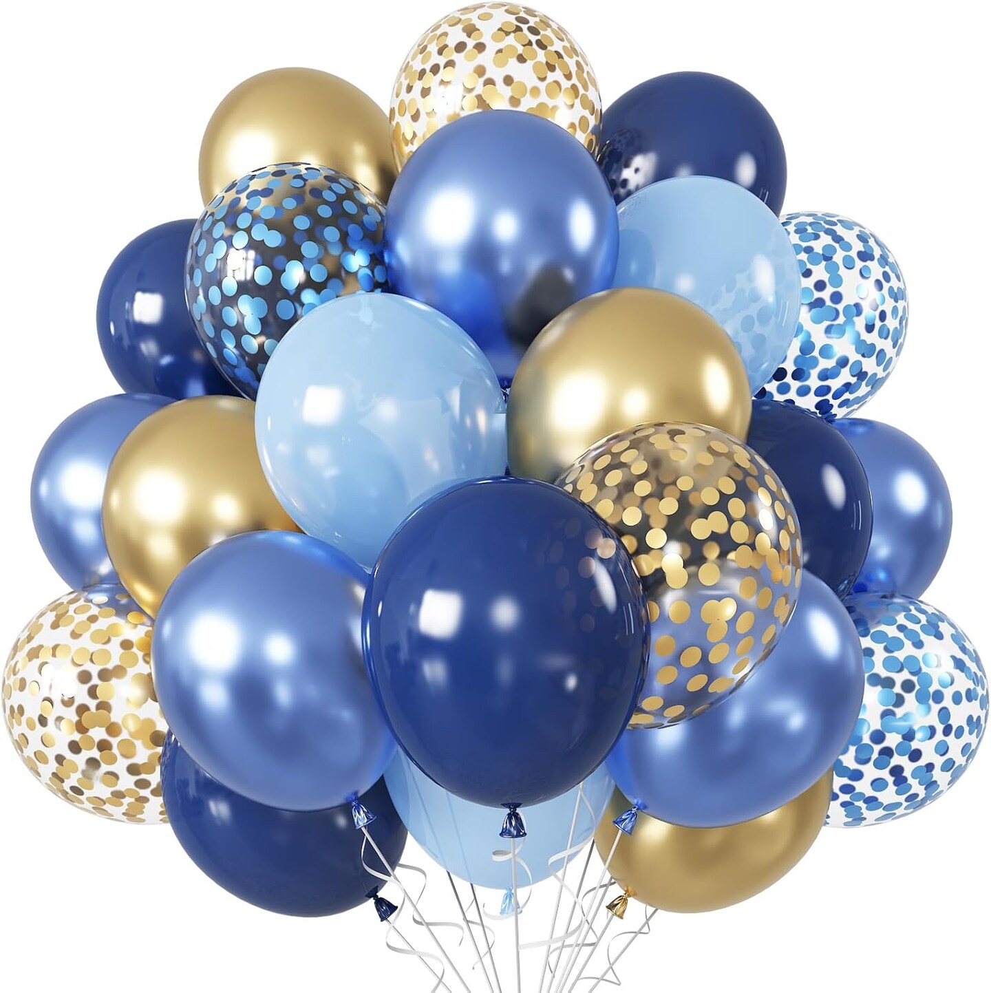 Blue and Gold Balloons, 60Pcs 12Inch Navy Pearl Blue Party Balloons with Metallic Gold Blue Helium Balloon Blue Gold Confetti Latex Balloons Set for Boys Birthday Baby Shower Christening Decorations