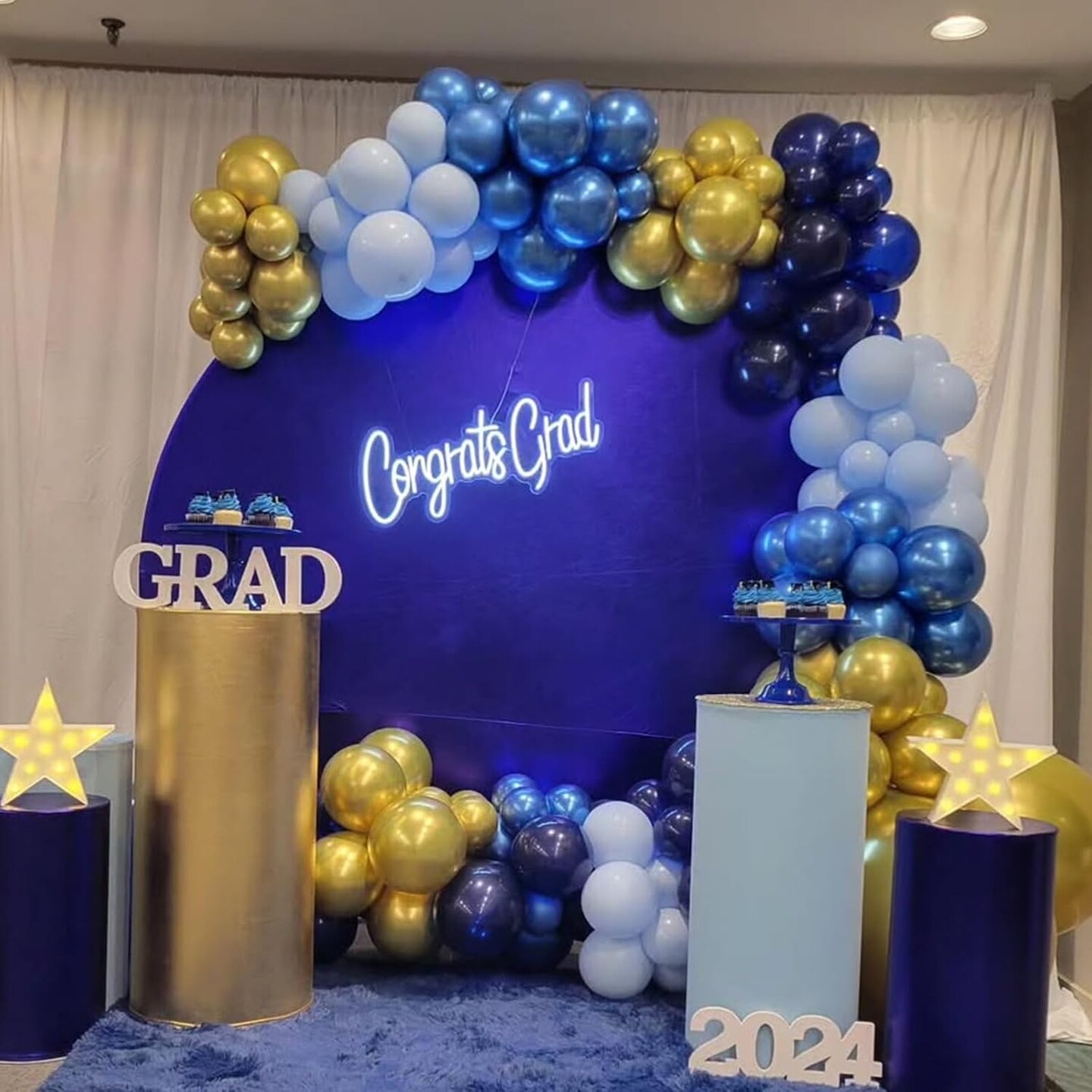 Blue Balloon Arch Kit, 134pcs Navy Blue and Gold Balloons Garland Arch Kit with Different Size for Birthday, Baby Shower, Graduation Party Decorations Supplies
