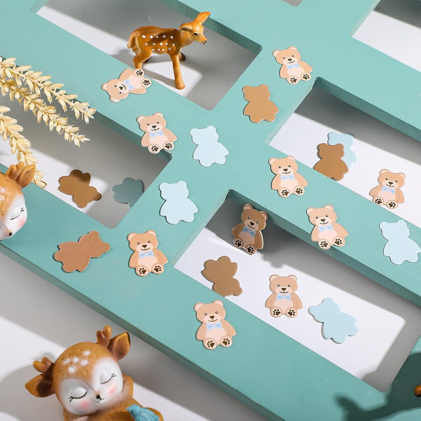 300 Pieces Bear Confetti Baby Shower Paper Confetti for Holiday Festival Party Table Home Decorations, 0.98 Inch(Blue, Brown)