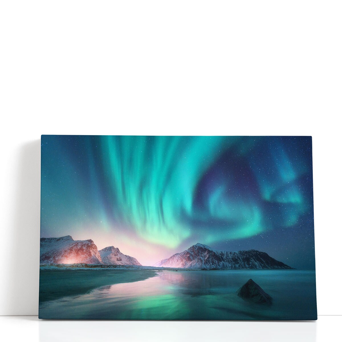 Framed Aurora Borealis Canvas Print – Lofoten Islands Winter