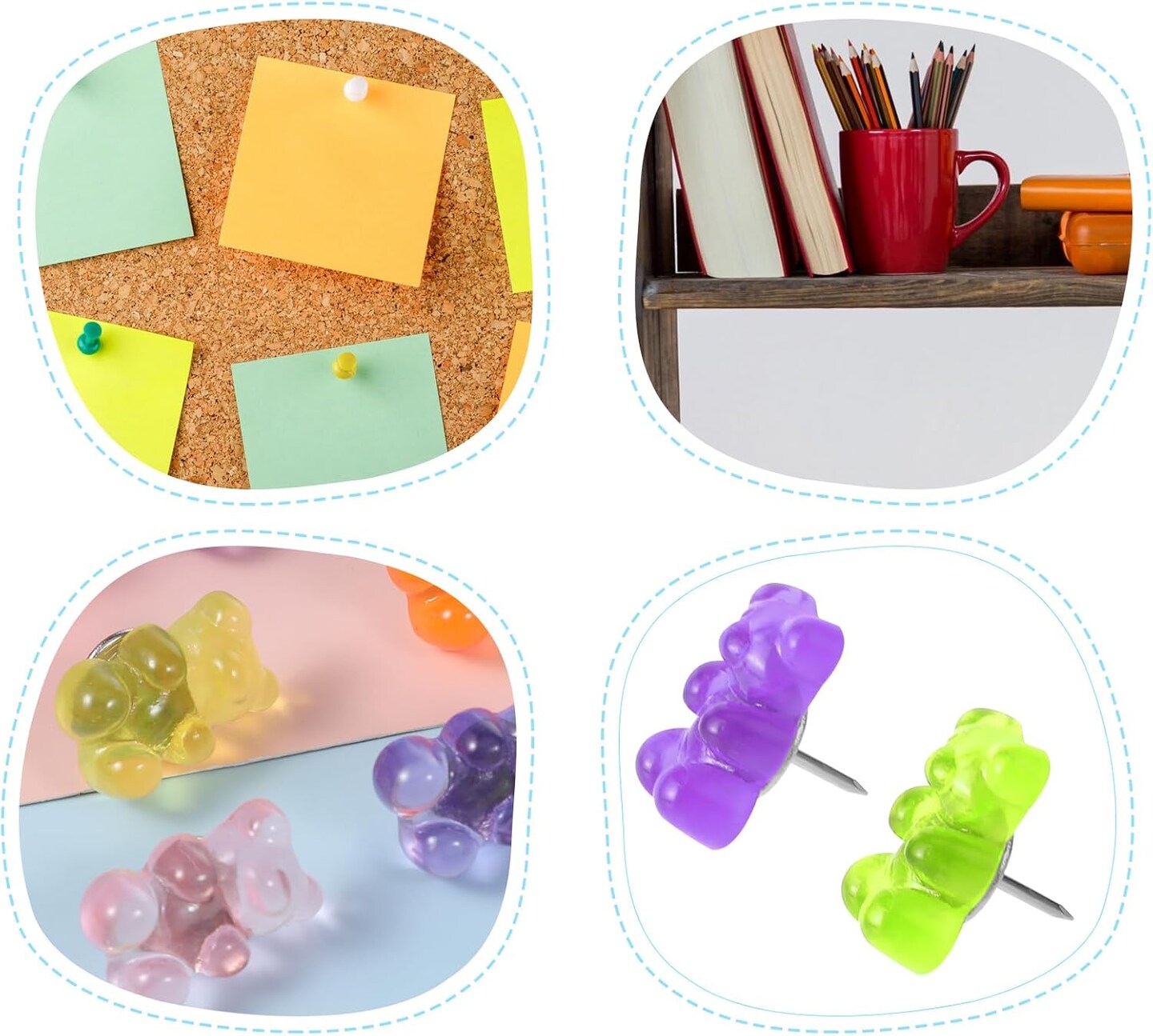50pcs Gummy Bear Push Pins Colorful Translucent Cute Decorative Push Pin for Bulletin Board Thumbtacks Thumb Tack Resin Bear Bulletin Board Pins Pushpins with Box for Wall Cork Board Hanging Posters