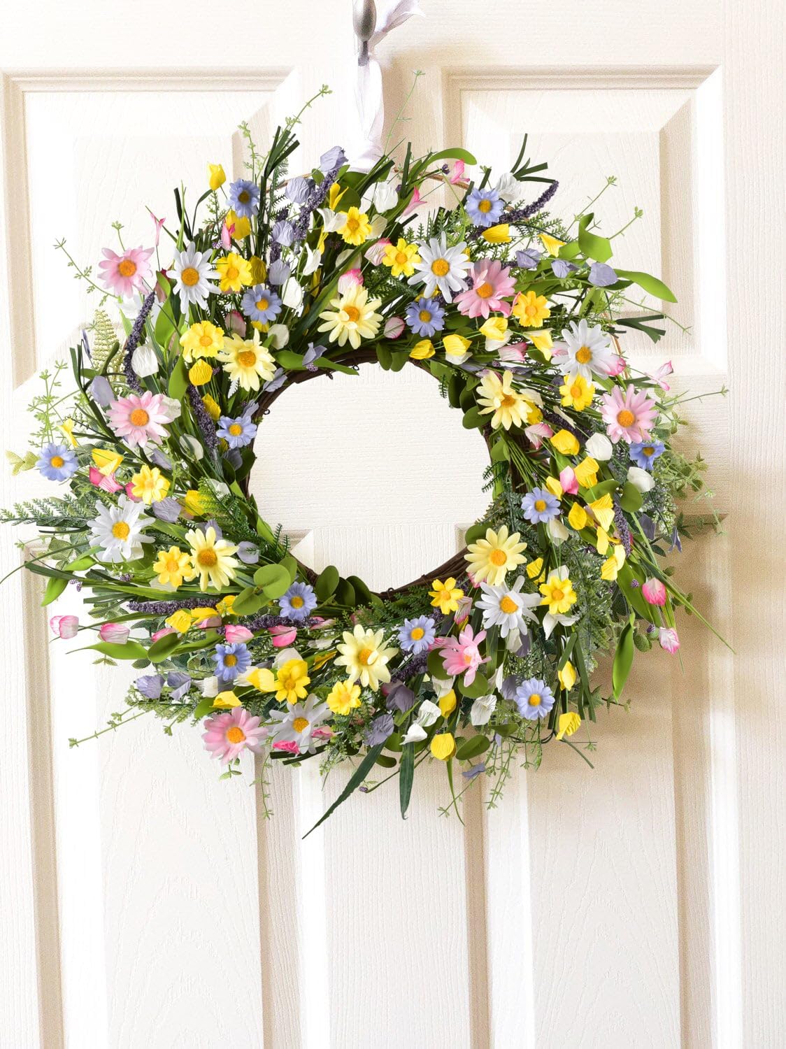 Summer Floral Artificial Daisy Wreath 24Inch Front Door Wreath with Colorful Daisy Summer Wreaths